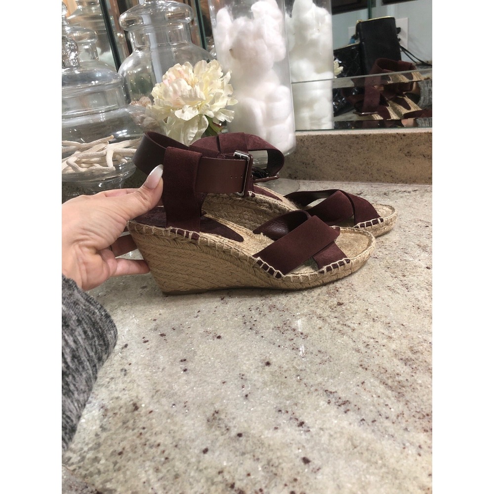 Vince Maroon Wine Red Suede Leather Wedge Espadrille Sandals Peep Toe Size 7